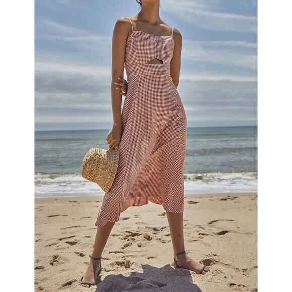 Hunter Bell Maxwell Midi Dress Terracotta Gingham Size 2‎ NWT $498 - Picture 1 of 14